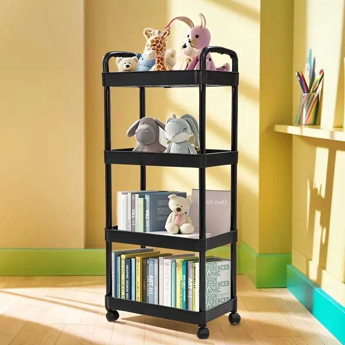 Carucior Raft Depozitare  cu 4 Niveluri  Roti 360  37x22x95cm Negru