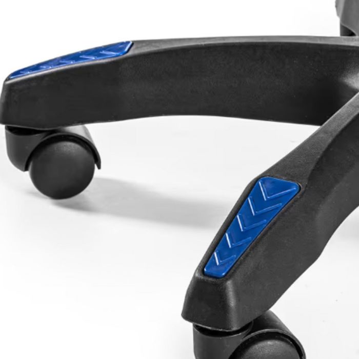 Геймърски стол с поставка за крака – черно-син, въртящ, с масажна функ