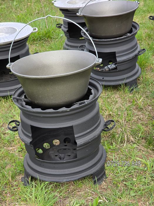 Disc grill  2 în 1 ceaun fontă  gratar pirostrie