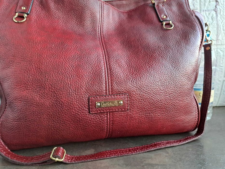 дамска чанта,голяма червена кожена торба Сhristian berg-естествена кожа