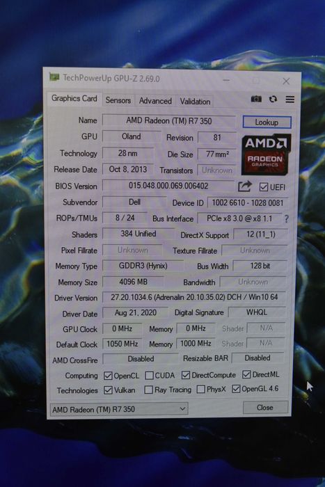 4GB Видео карта AMD Radeon R7 350X   DVI DisplayPort 128 bit DDR3