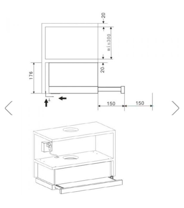 Hota incorporabila telescopica Heinner pe negru , 329 mc/h, 1 motor