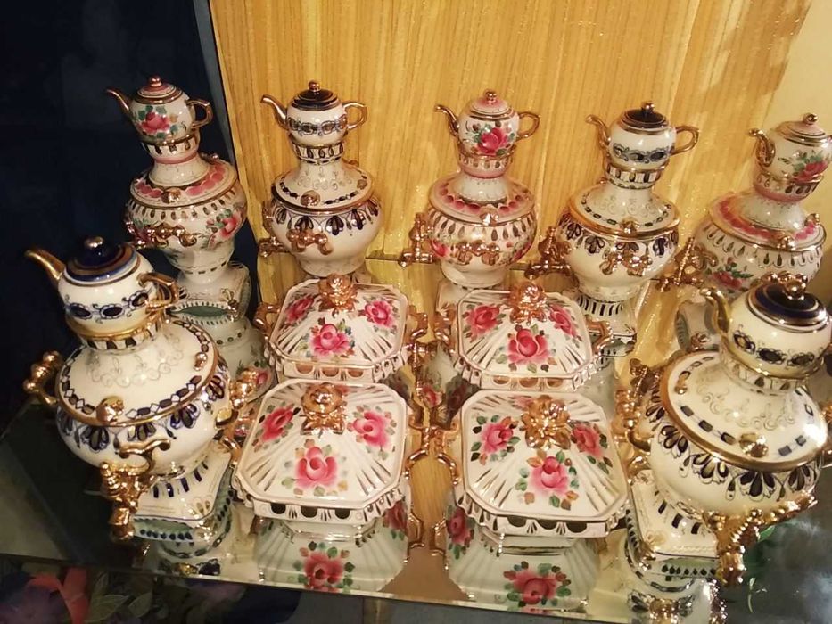 Самовар позолоченный Синий и Розовый