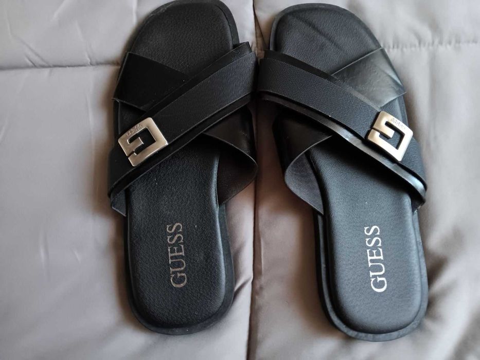 Оригинални мъжки чехли GUESS – Черни, естествена кожа и текстил