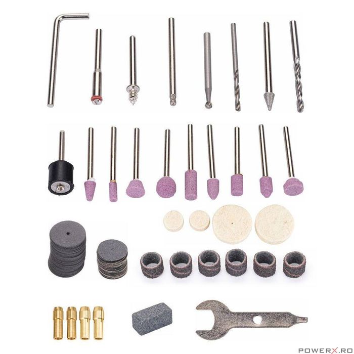 Set mini polizor drept, 250 W, 100 accesorii incluse, Powermat