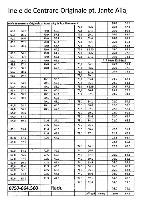 Inele de centrare Mitsubishi Pajero si L200 Dimensiune Ø110 x Ø67.1