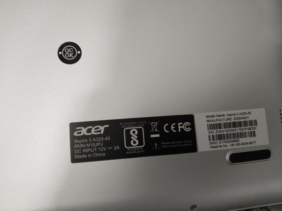 Acer Aspire 3 A325-45, 256gb 8gb 
Intel Celeron N4500| DDR4 8GB| SS