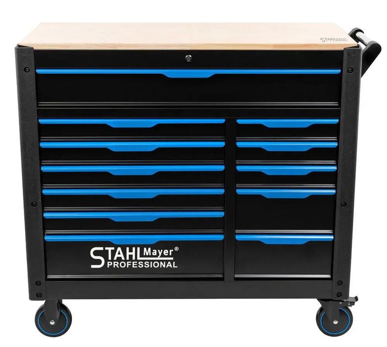 Шкаф/Количка за инструменти 12 чекмеджета,дървен плот STAHLMAYER XXL