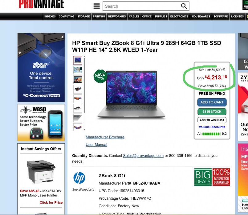 Laptop HP ZBook 8 G1i Workstation 14-inch 2.5K 120Hz Intel Ultra 9 285H 64GB Ram 1TB SSD Win11 Pro Firma AlienStore Garantie Factura