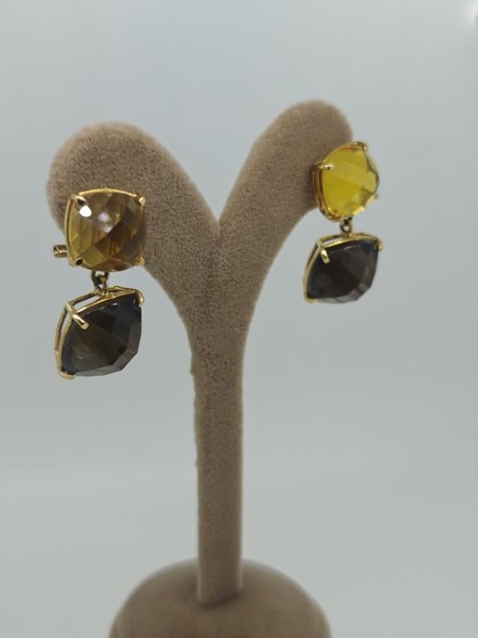 Cercei aur 18k 12.55gr cuart fumuriu și citrin (r)