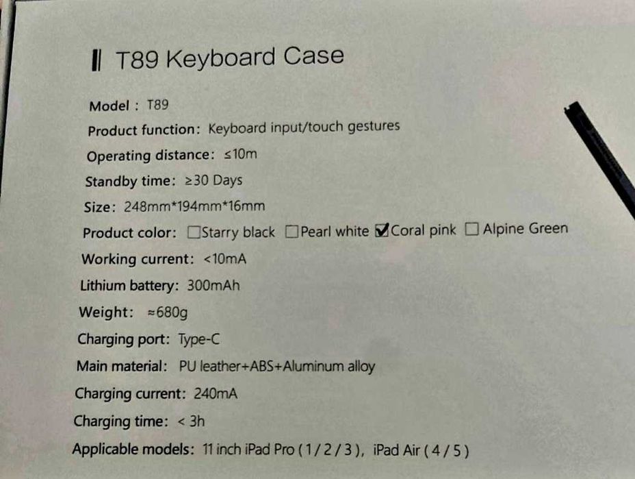 Tastatura Apple keyboard IPAD T89 "11 inch Ipad PRO 1 2 3 Air 4 5