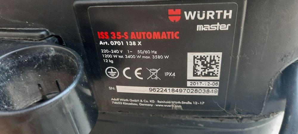 Прахосмукачка WURTH 35L Automatic със Тупалка Контакт Сухо Мокро Строителство