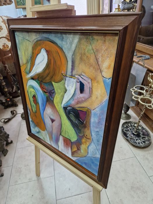 Страхотна много красива антикварна картина масло върху платно