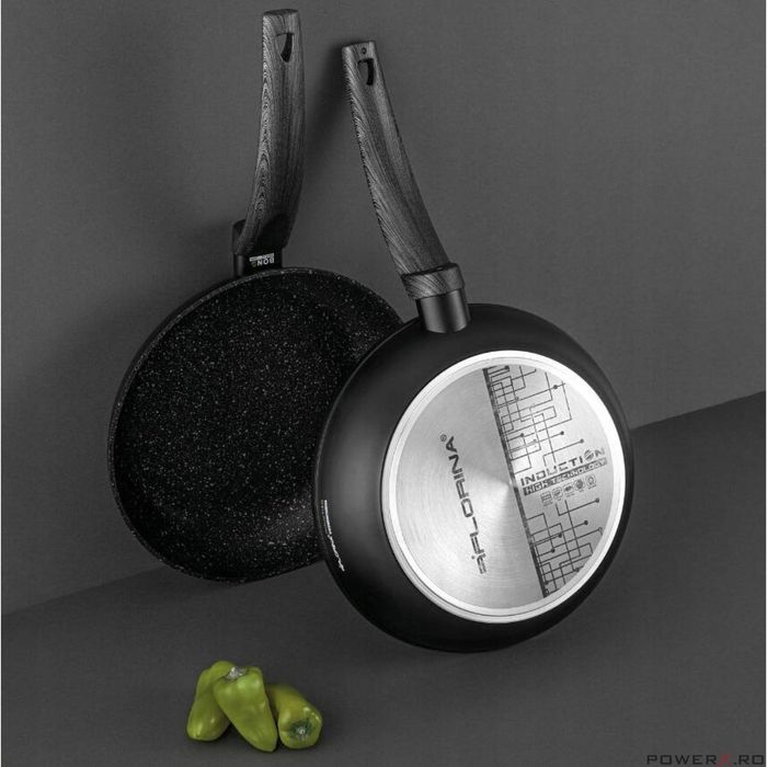 Tigaie din aluminiu, invelis antiaderent, marmorata, 28 cm, neagra,