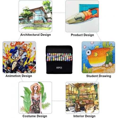 Двойни маркери с дълготрайни пълнители и чанта - 48/60/80/120/168 бр