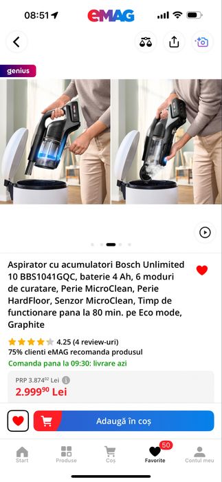 Aspirator Bosch unlimited 10 cu acumulatori Graphite