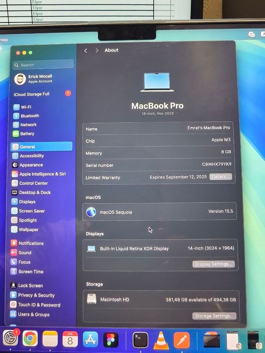 Продам Apple MacBook Pro 14 M3 8 ГБ / 512 ГБ Состояние почти новое 99%