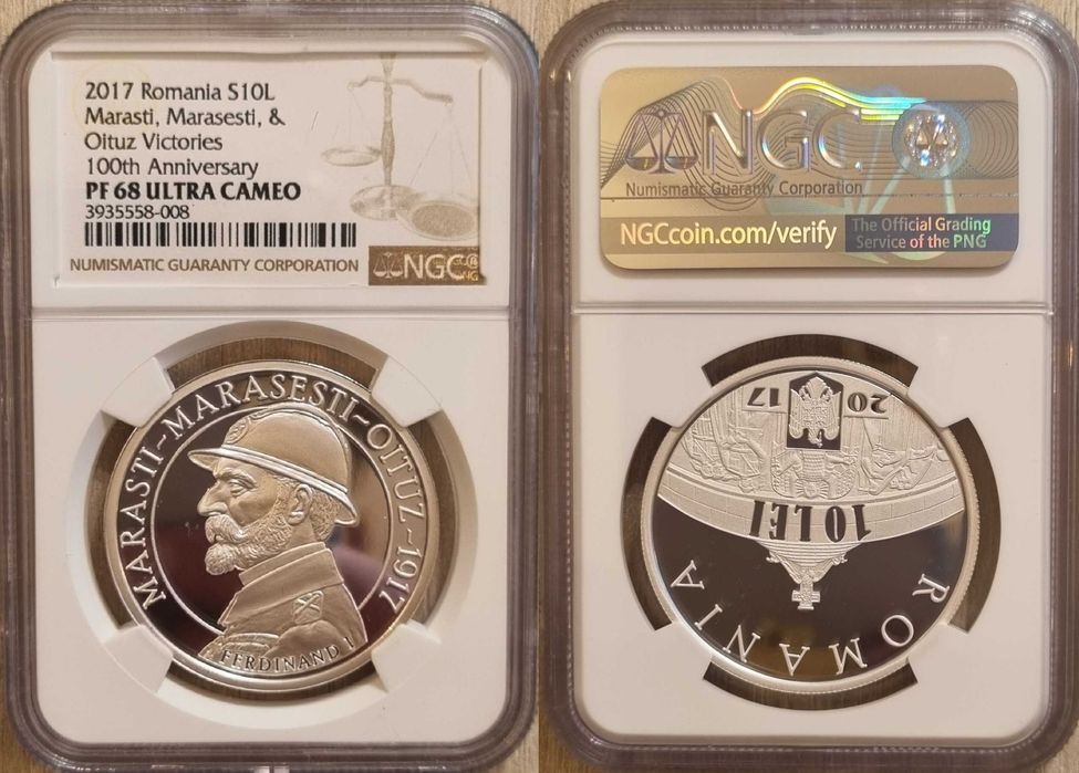 Moneda BNR 10lei argint Marasesti, Marasti, Oituz gradata NGC PF 68 UC