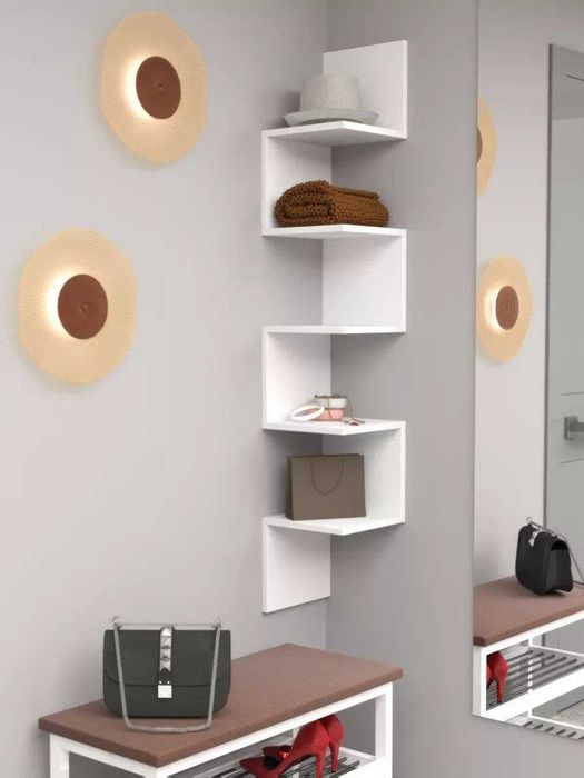 Полка настенная навесная угловая деревянная для книг цветов