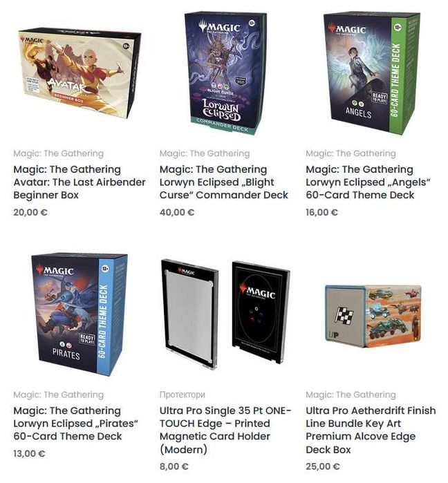 Flesh and Blood, Magic: The Gathering, Pokemon, Star Wars: Unlimited, Weiss Schwarz