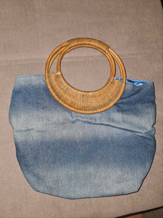 сумка джинсовая,ручки дерево