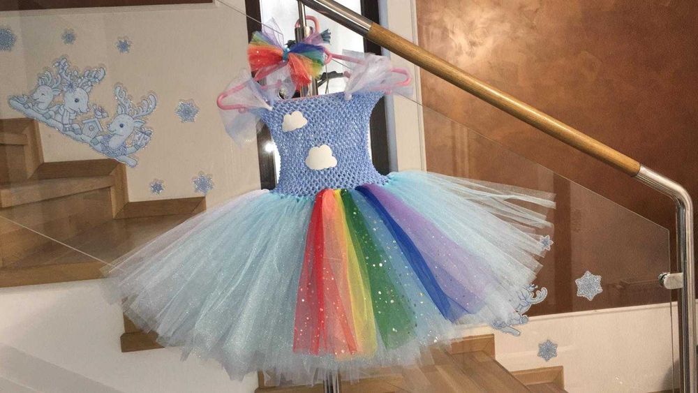 Rochita TUTU curcubeu cer nori norisor stop de ploaie serbare carnaval