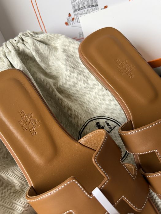 Шлепки Hermes Oran коричневые 1:1, 37 premium