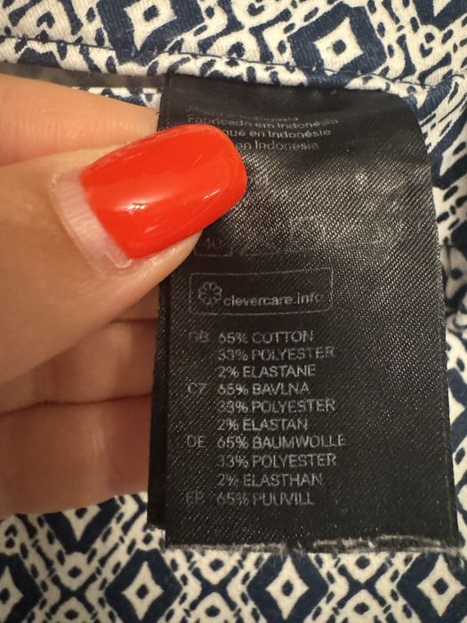 Pantaloni H&M cu imprimeu geometric alb-bleumarin / model diamant, mărimea 34