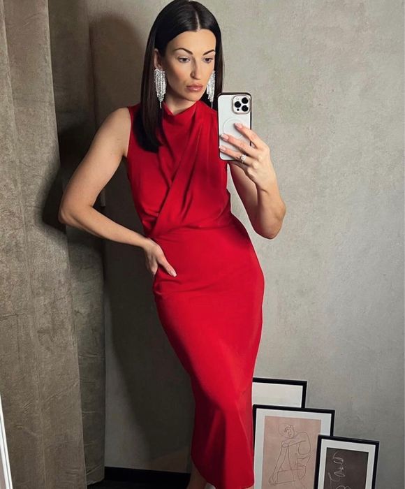 Rochie midi lunga satin L zara