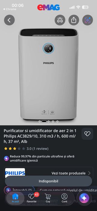 Purificator cu umidificator philips ac3829