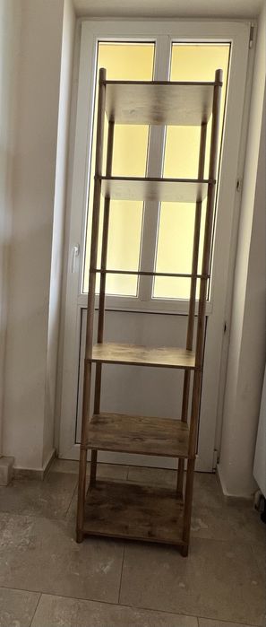 Bibliotecă din Lemn cu 6 Rafturi Îngustă – Culoare Rustică Maro 40x30x163 cm