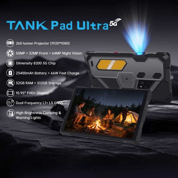 Unihertz 8849 TANK Pad Ultra - 10.95" 16GB+16GB/512GB, 260-lumen 1080P Projector, 23400mAh