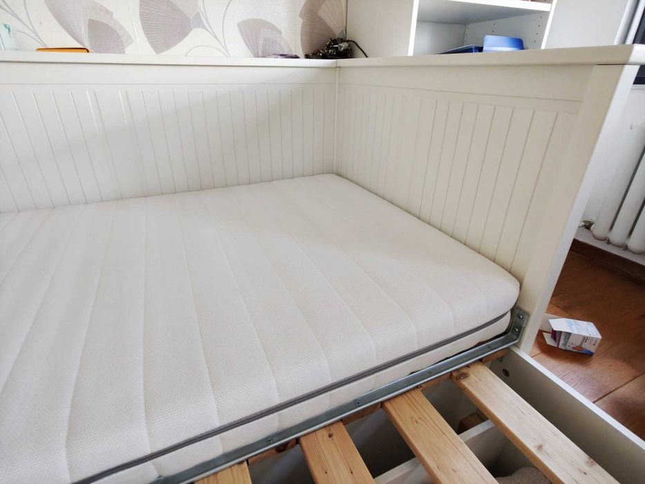 IKEA HEMNES divan extensibil alb + sertare, pat dublu, saltea inclusă 80x200