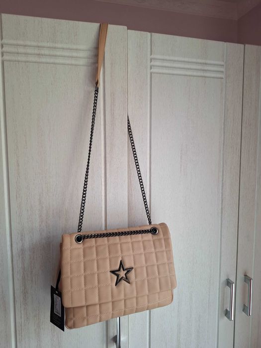 Ефектна дамска чанта в цвят светло кафяво- тъмно бежаво