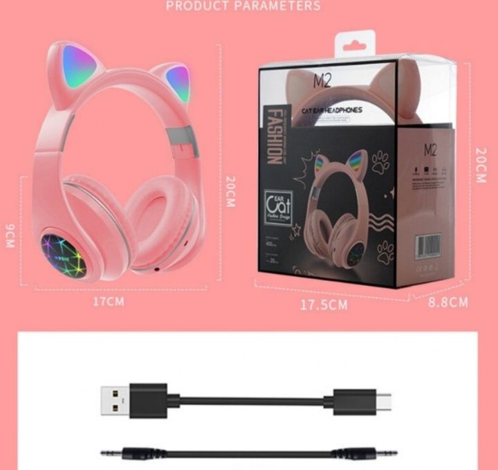 ХИТ ПОДАРЪК ! Блутут слушалки котешки уши Розов син черен лилав зелен