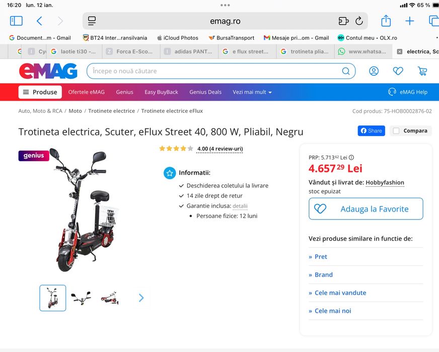 TROTINETA SCUTER ELECTRIC E-Flux street 40  , 800 \w  Camping Germania