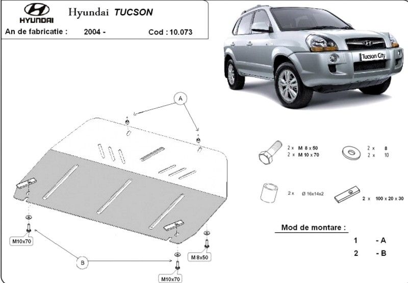 Scut motor metalic pentru Hyundai Tucson 2004-prezent - otel 2-3mm