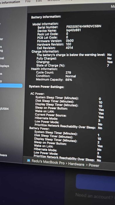 MacBook Pro 16" (2021, M1 Pro) – 16GB RAM, 512GB SSD, 279 cicluri