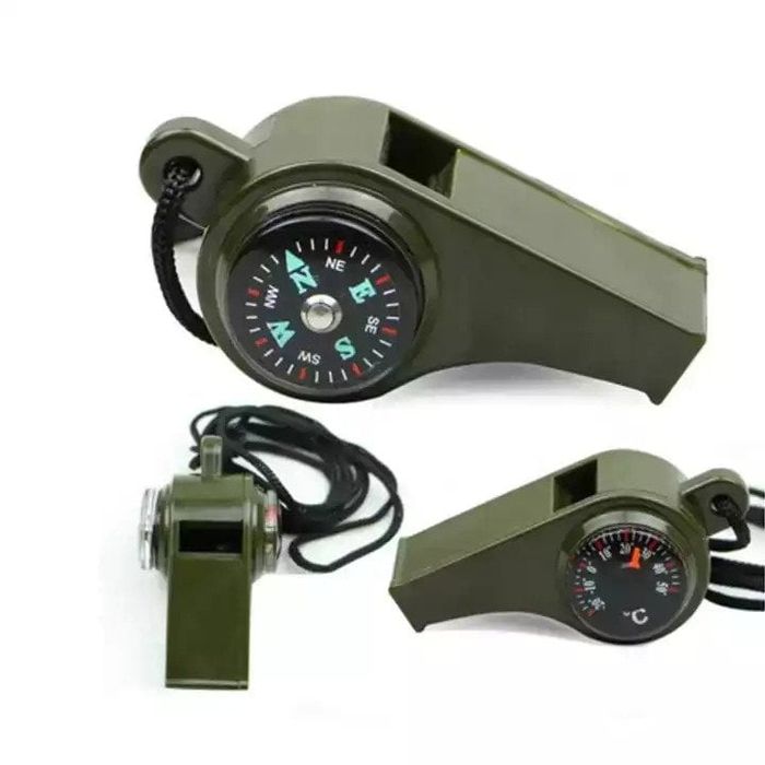 Fluier 3 in 1 DEPOX® cu busola si termometru, 6 cm, verde