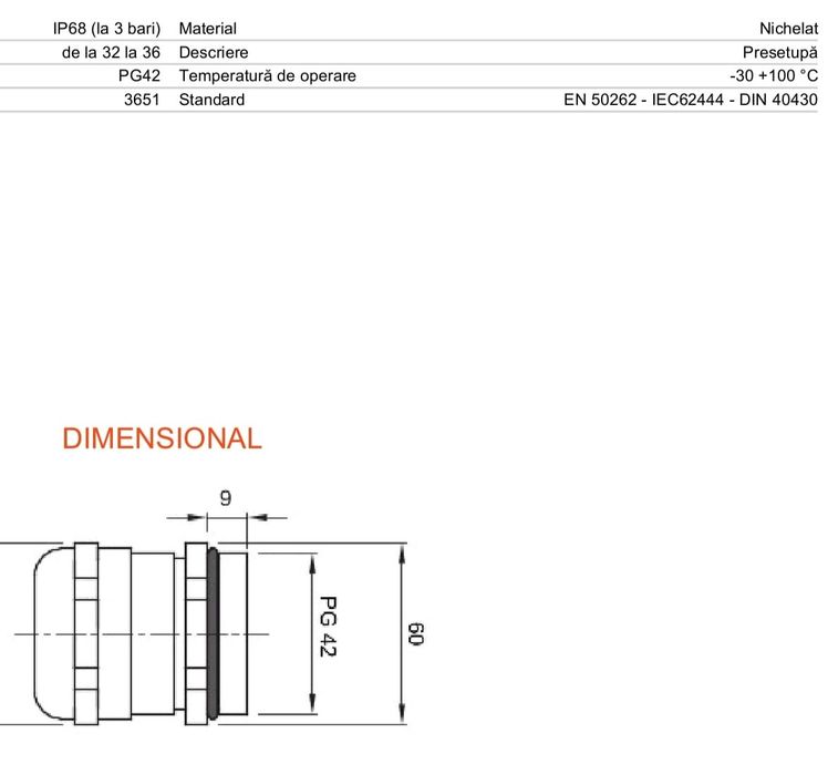 Presetupă alama nichelata PG42 - IP68 noua