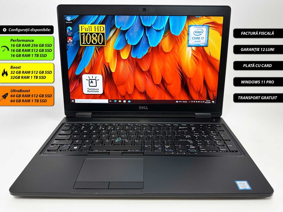 Laptop Dell Latitude 5580 Intel i7 7600U 16 gb ram 512 gb ssd Ecran 15.6 inch Full HD Gama business ultrabook Windows 10/11 Factura si Garantie 1 an