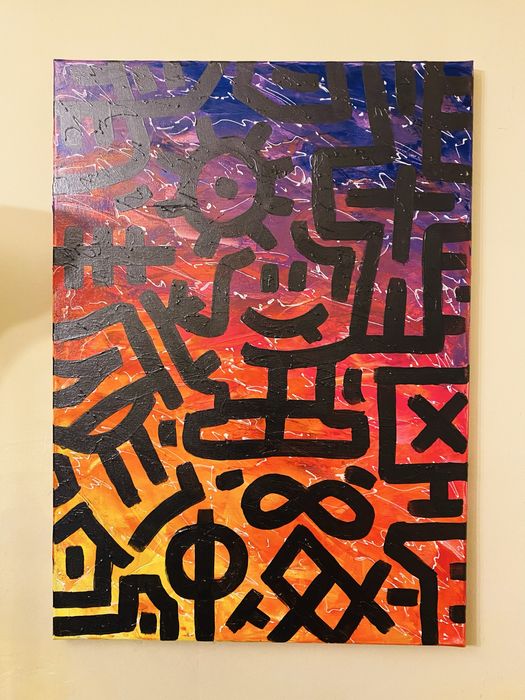 Tablou abstract pictat manual pe panza