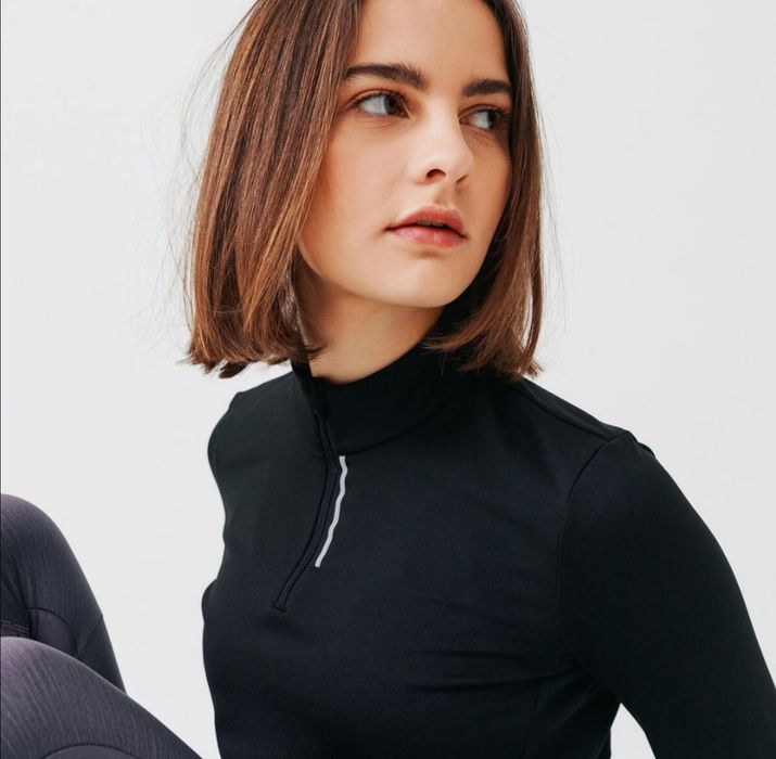 Bluză alergare/ jogging cu fermoar scurt, negru, damă, mărimea 38