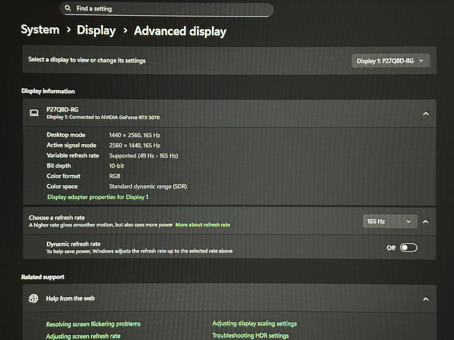 Монитор 27" 2560x1440, 165 Гц