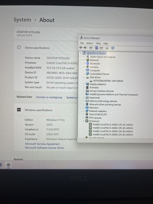 Laptop Dell Latitude E5570/ i5 GEN 6/ SSD 256 GB / 16 GB RAM