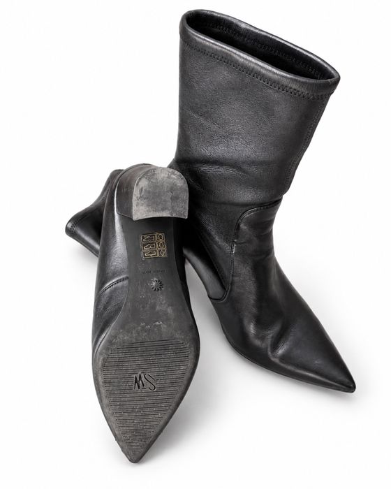Stuart Weitzman черни кожени боти с ток, размер 37