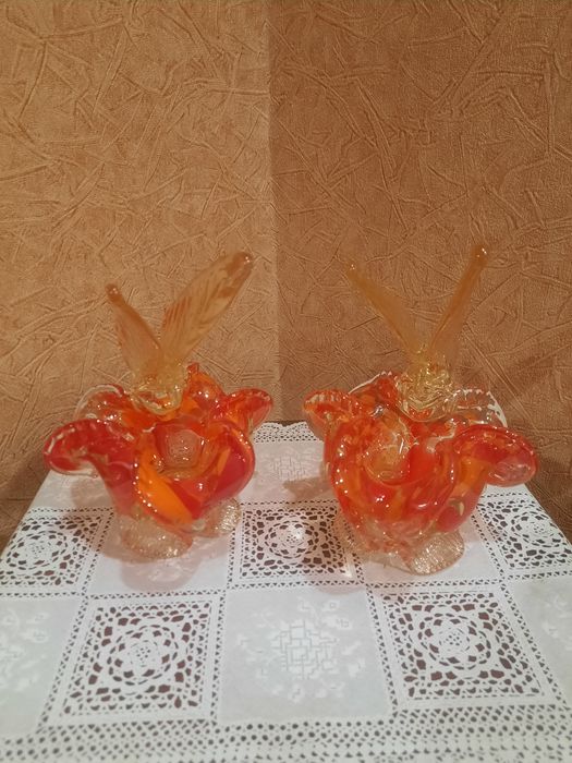 Винтаж. Коллекционные, очень красивые вазочки-бабочки, ручная работа,