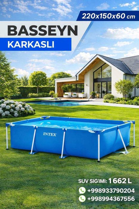 Karkasli basseyn Intex 220x150x60sm,1662 litr hajmli+DASTAVKA TEKIN