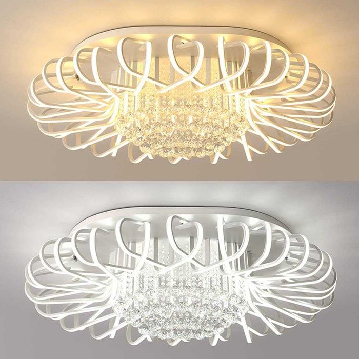 ЛЕД LED димируема таванна лампа модерна кристална полилей дистанционно