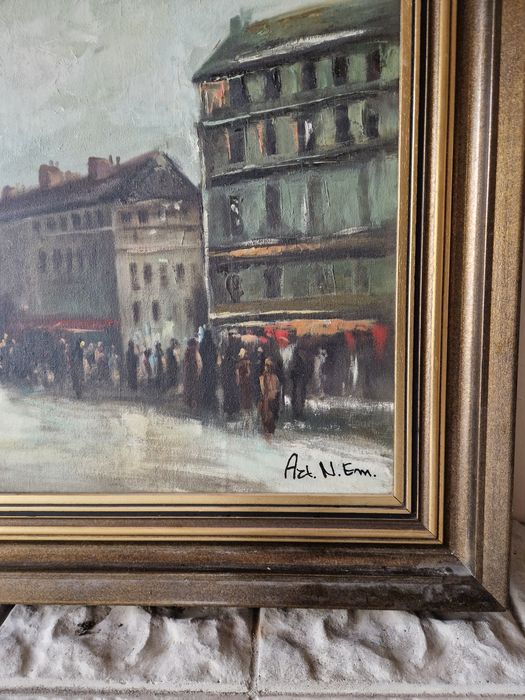 Прекрасна огромна антикварна авторска картина масло върху платно